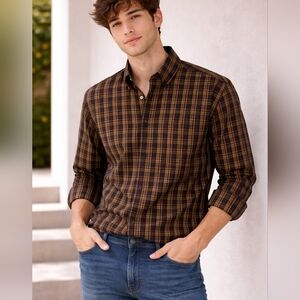 Arrow Brown and Yellow Plaid Button-Down Shirt # 213